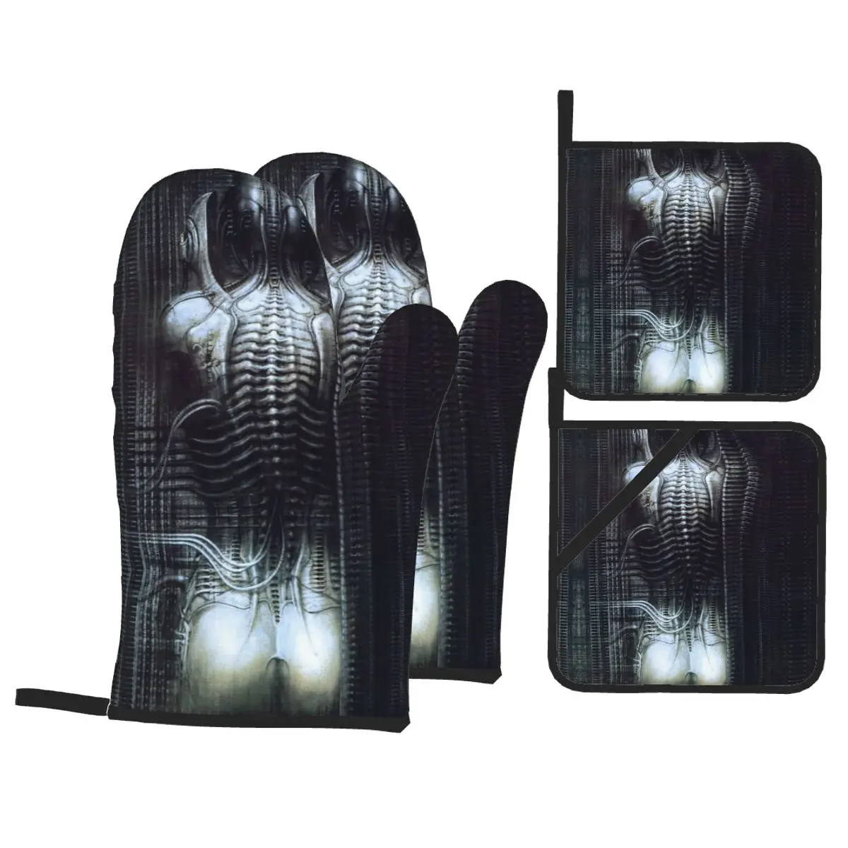 New York City Vi Torso H R Giger Oven Mitts and Pot Holder Sets of 4 for Baking Kitchen Cooking Resistant Non-Slip Gloves