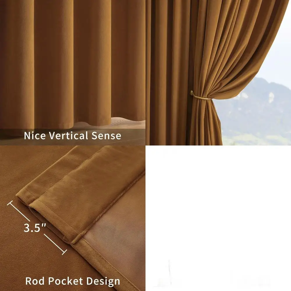 120 ستارة مخملية بنية فاخرة، لوحتين، معزولة حراريًا، تعتيم، ستائر ناعمة لتغميق الغرفة، W52 x L120