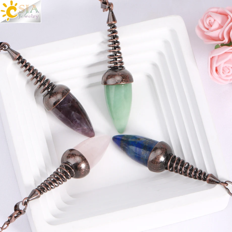 Spiritual Crystal Pendulum for Dowsing Divination Natural Stone Tiger eye Amethysts Obsidian Pendant Balancing Pendulums T021