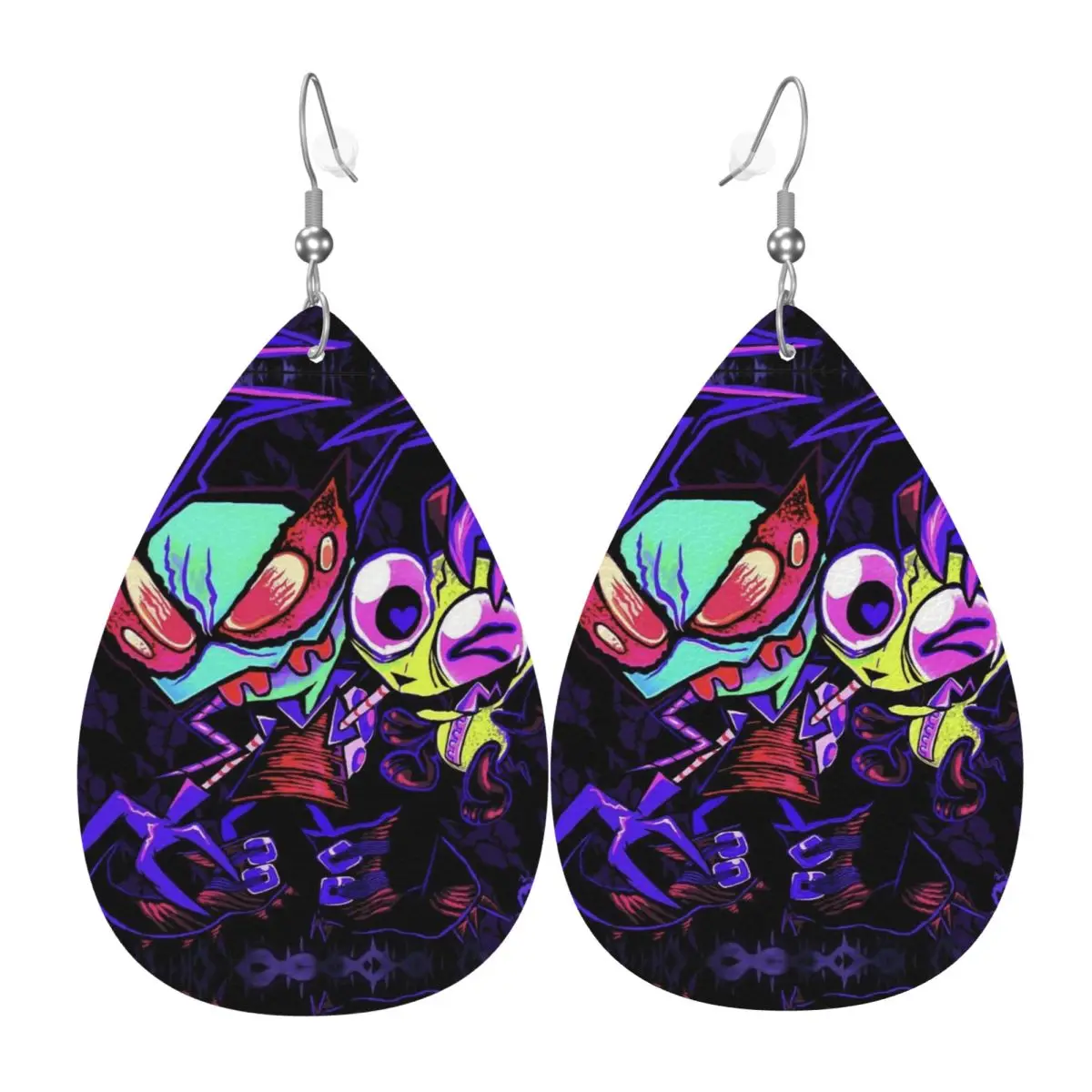 

Custom I-Invader Z-Zim Cartoon Leather Teardrop Earrings Personalized For Women Jewelry Accessories For Valentine's Day