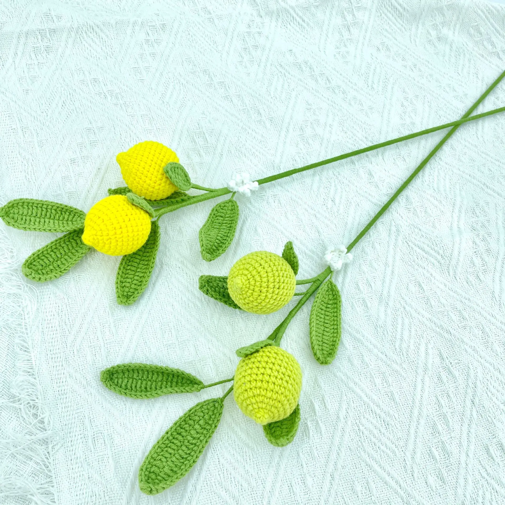 Fertig gehäkelte Fruchtzweige, kreativer handgemachter Frucht-Blumenstrauß, künstliche Pflanzen zur Raumdekoration – Detail 2