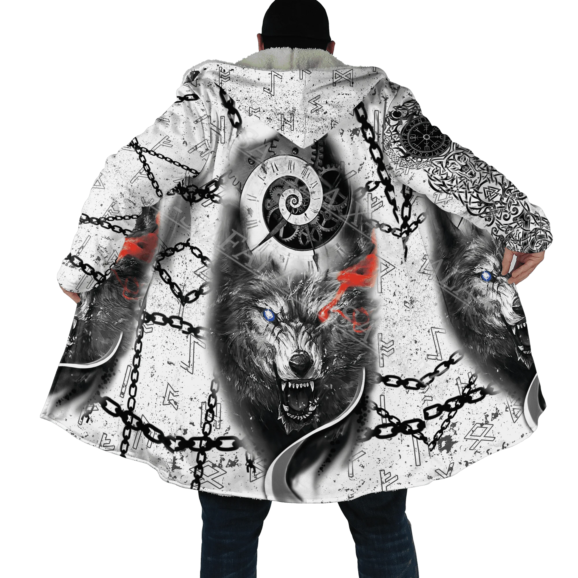 

Viking Axe Tattood Wolf Warrior Customized Thick Warm Hooded Cloak Men Overcoat Coat Windproof Fleece Cape Robe Blanket-4