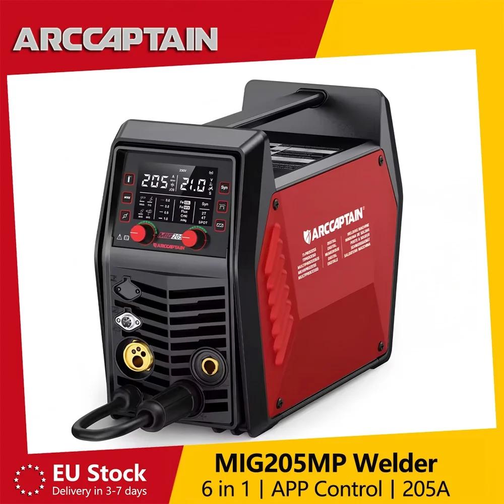 ARCCAPTAIN MIG205 Pro Schweißgerät 205A 6-in-1 MIG-Schweißmaschine, APP-Steuerung, Gas-MIG/Flussmittel/Spool Gun/MMA/Lift TIG/Punktschweißen