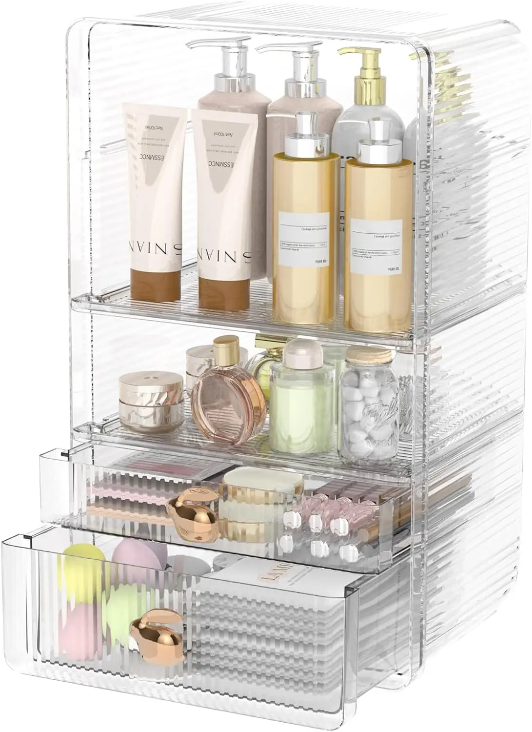 

Makeup Organizer Countertop with Drawers, Adjustable Tier Bathroom Counter Organizer, Large Capacity Skincare Storage