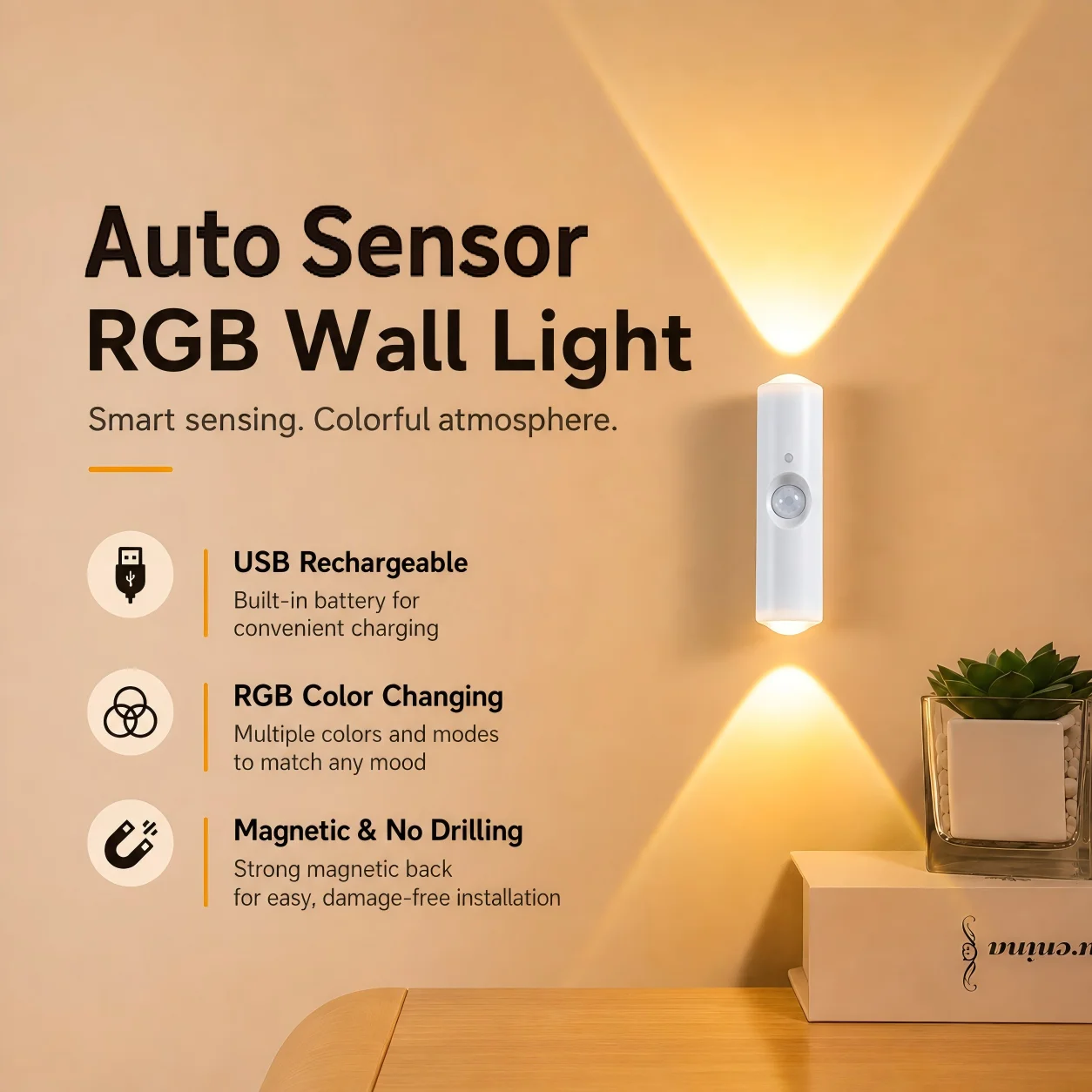 Smart Human Motion Sensor Ambient Light, Auto‑On RGB Color‑Changing Magnetic No‑Drill Wall Night Light, Lights Up When People Approach, Turns Off After Leaving