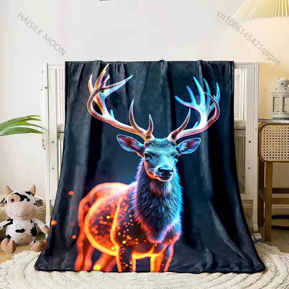 1PC Glowing deer in darkness Print Adult Children Warm Blankets Home Travel Car Soft and Comfortable Suitable for all seasons