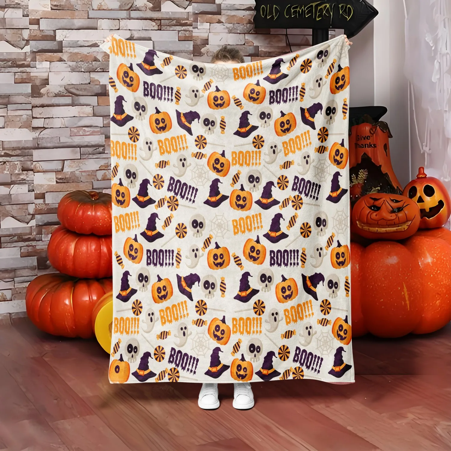 1PC Halloween theme Pumpkin Skull Hat Boo New design Throw Blanket All Saints Day Gifts for Couch Bed Car Camping all season use