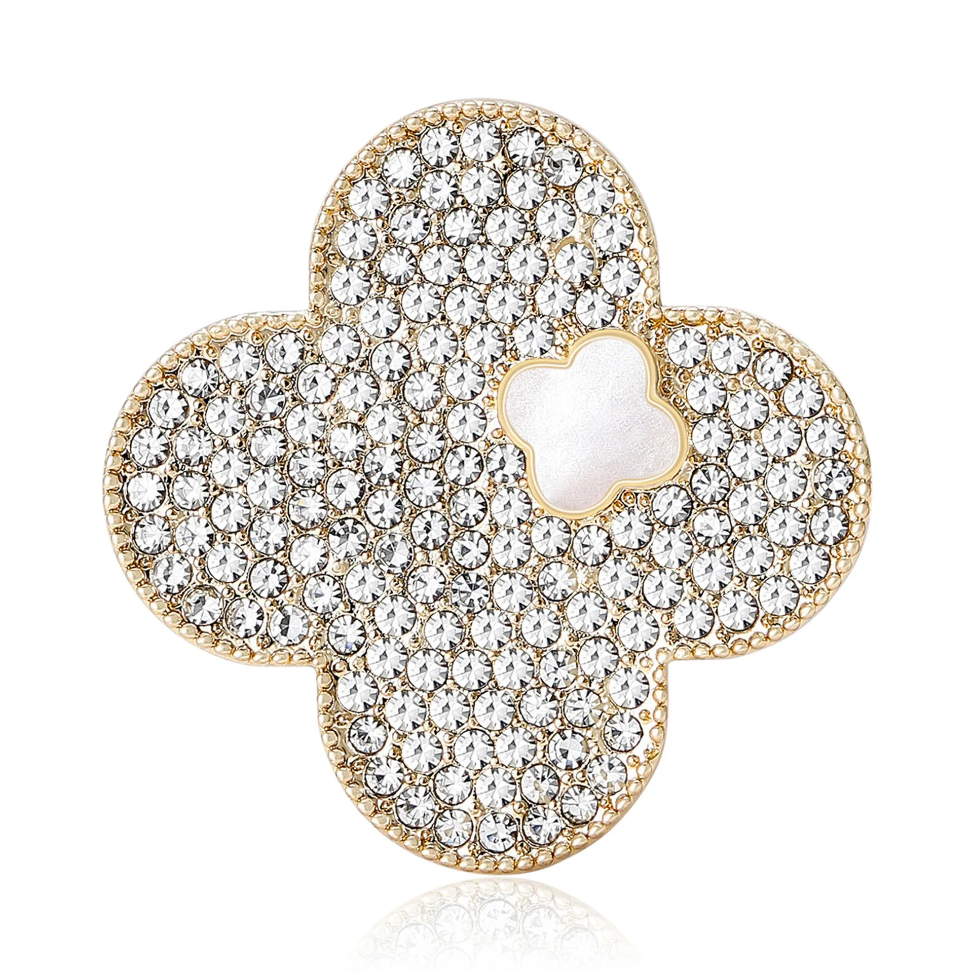 

Gorgeous And Elegant Rhinestone Four-leaf Clover Flower Brooch, Women's Charm Suit Jacket Pin, Wedding Party Dress Accessory