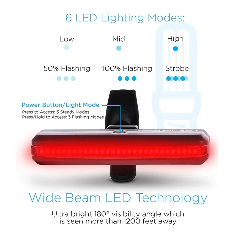 Luz trasera LED COB para bicicleta, faro resistente al agua, recargable por USB, para ciclismo de montaña