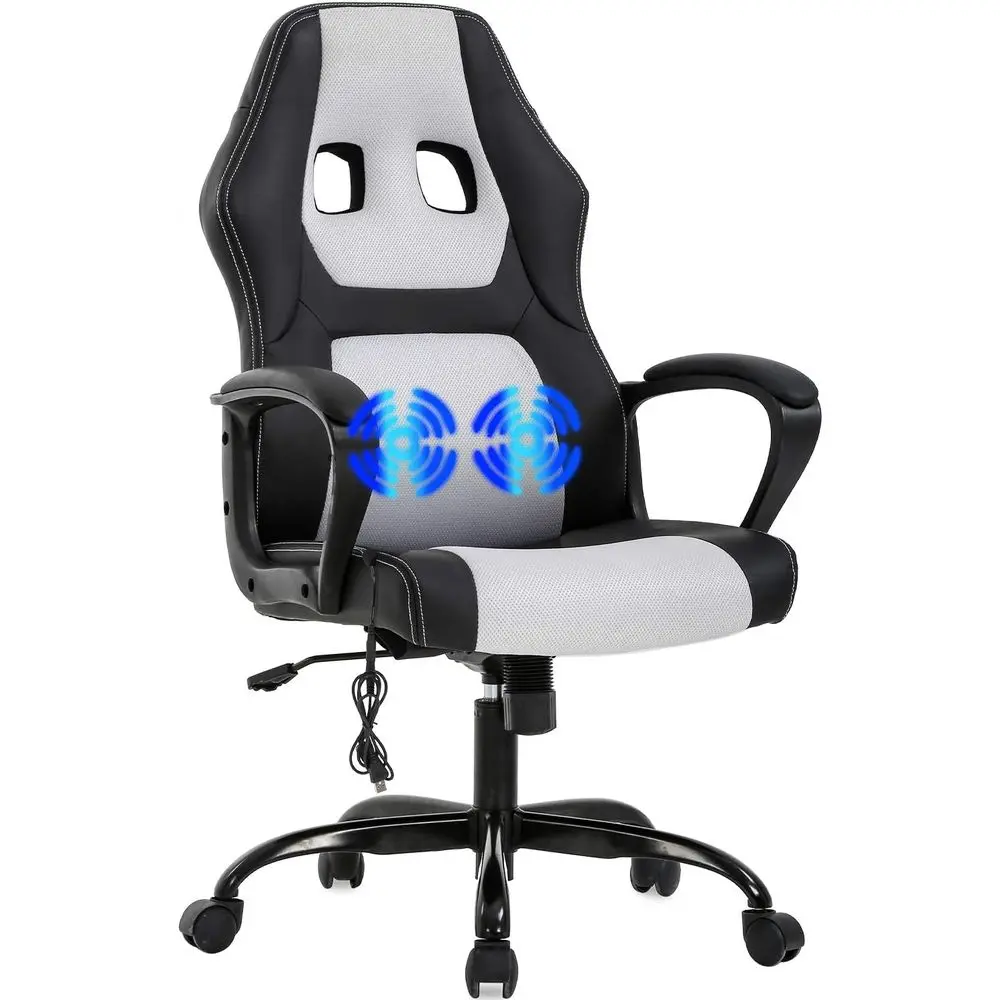 Ergonomic PU Leather Swivel Chair with Lumbar Support and Armrests for Desk, Gaming, or Office Use (White)