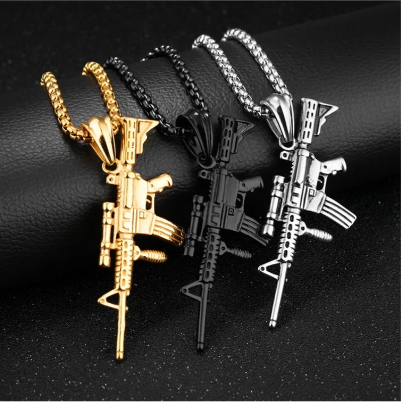 AK-47 Submachine Gun Pendant Uzi Necklace Men Rock Hip Hop Party Jewelry Gift