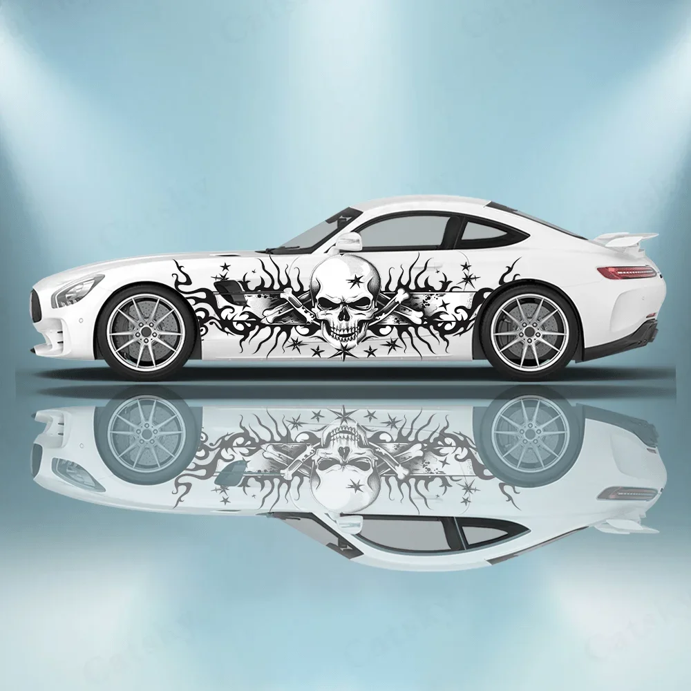 

Skull, Star, Flame Background Car Vinyl Wraps Decal Self-adhesive PVC Sticker Suitable for Trucks SUV Decor Auto Accessories