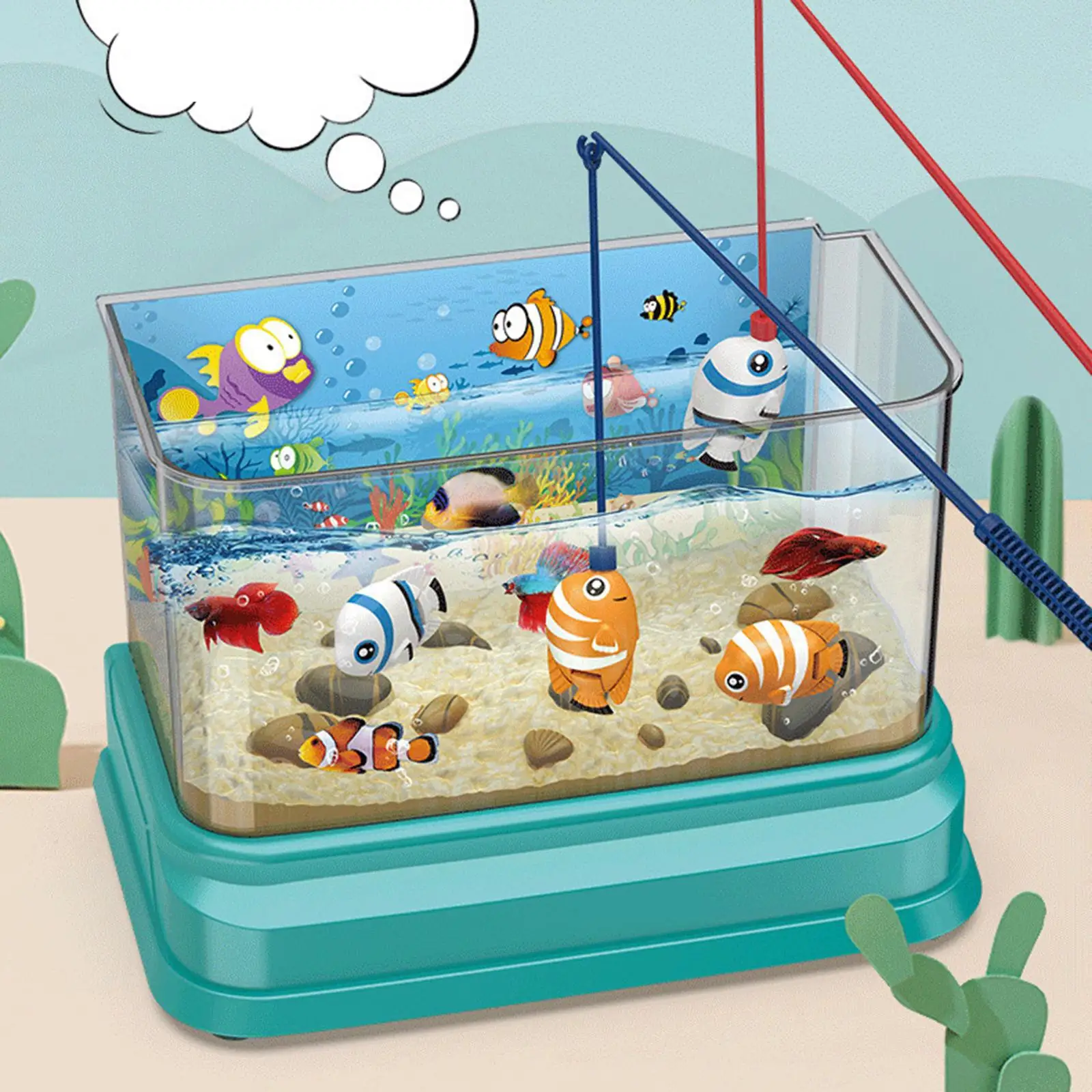 Artificial Fish Tank with Moving Fish with USB light Motor Skill Training Small Aquarium for Toddlers Kids Children