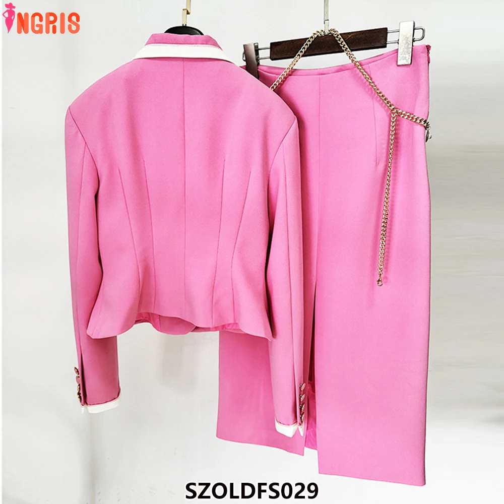 2025 new celebrity women's fashion white edge contrast color small suit jacket mid-length skirt suit two-piece suit-SZOLDFS029
