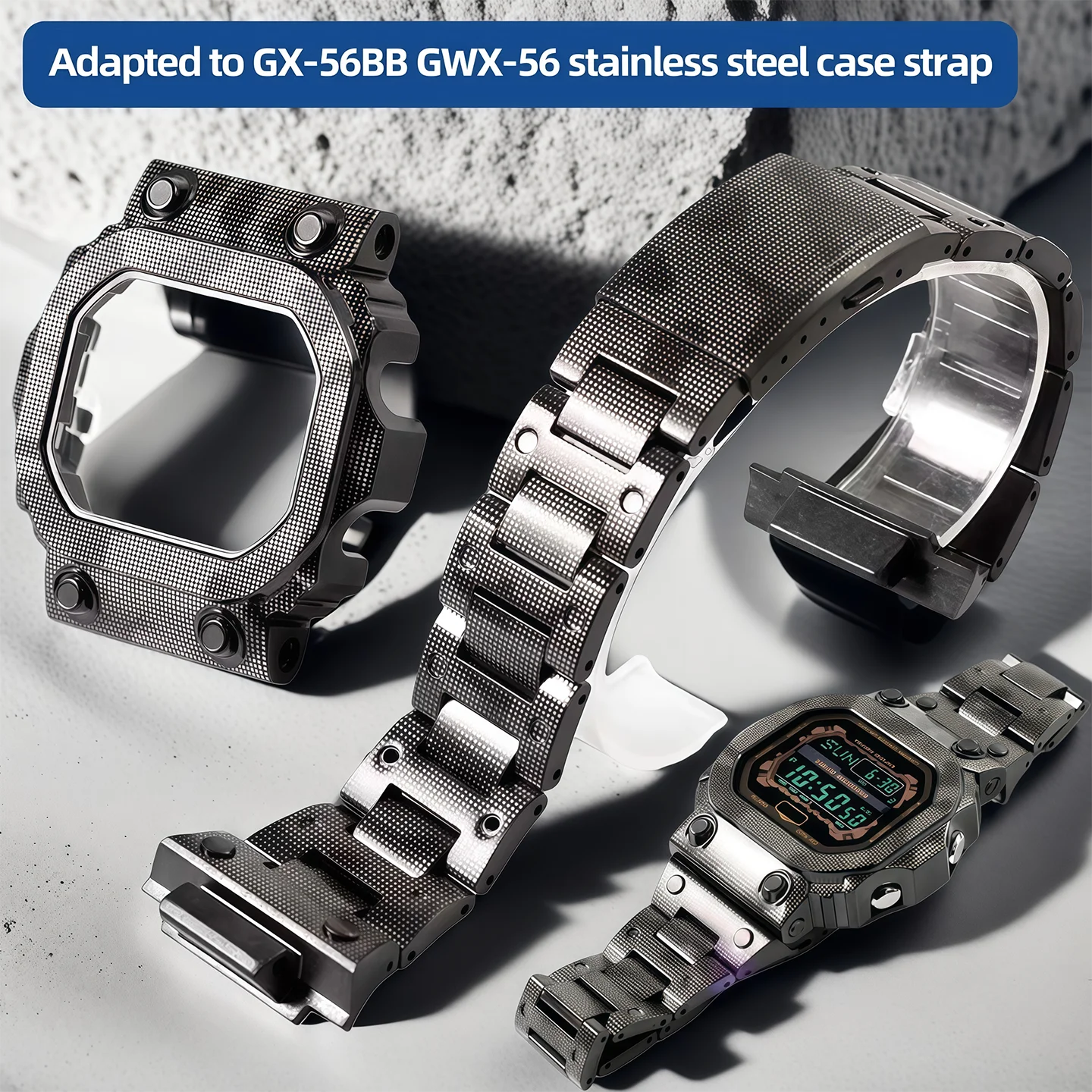 

Комплект для модификации GX-56BB GWX-56 для часов Casio G-shock: камуфляжный безель и ремешок из нержавеющей стали, модифицированный цельнометаллический корпус и браслет для мужчин + с инструментами
