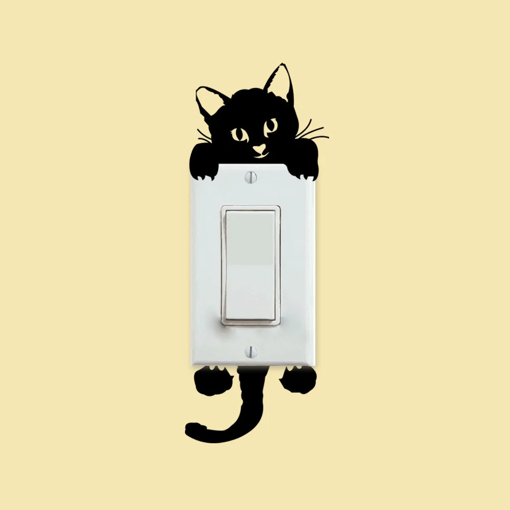 Pegatina de interruptor de gato, pegatina decorativa para el hogar, pegatinas de manija de puerta, pegatinas de pared para decoración del hogar