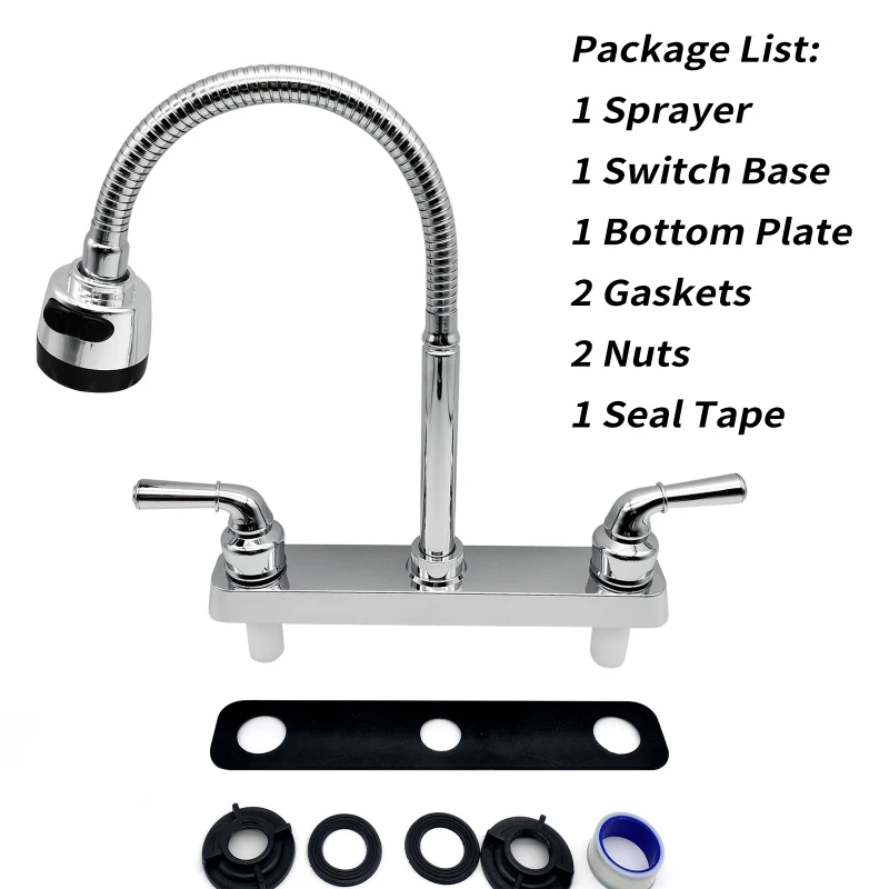 RV Faucet Replacement RV Kitchen Sink Faucet with 360 Degree Rotatable Sprayer Flexible Spout RV Bathroom Faucet Set Sink Faucet