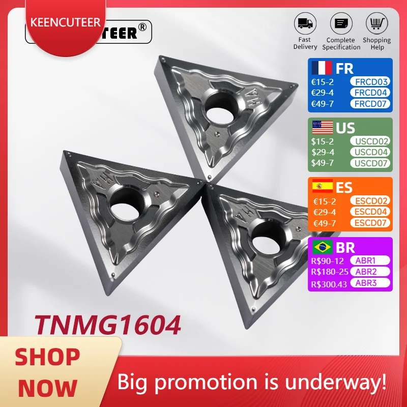 

TNMG160402 TNMG160404 TNMG160408-HA H01 Carbide Insert for Aluminum MTJNR/L External Turning Tool Blade Lathe Parts CNC Cutter