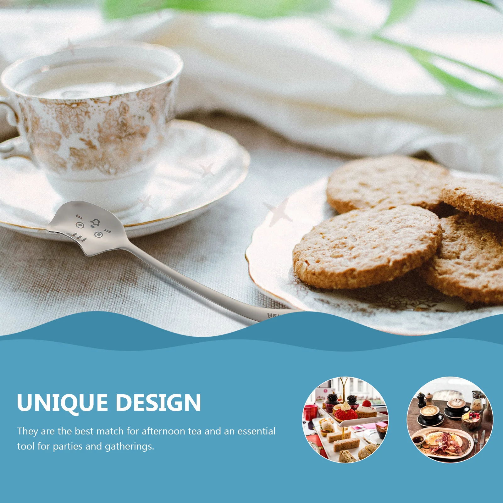 

2Pcs Stainless Steel Dessert Spoons Creative Coffee Spoons Silver Integrated Molding Comfortable Handle Suitable for Drinks