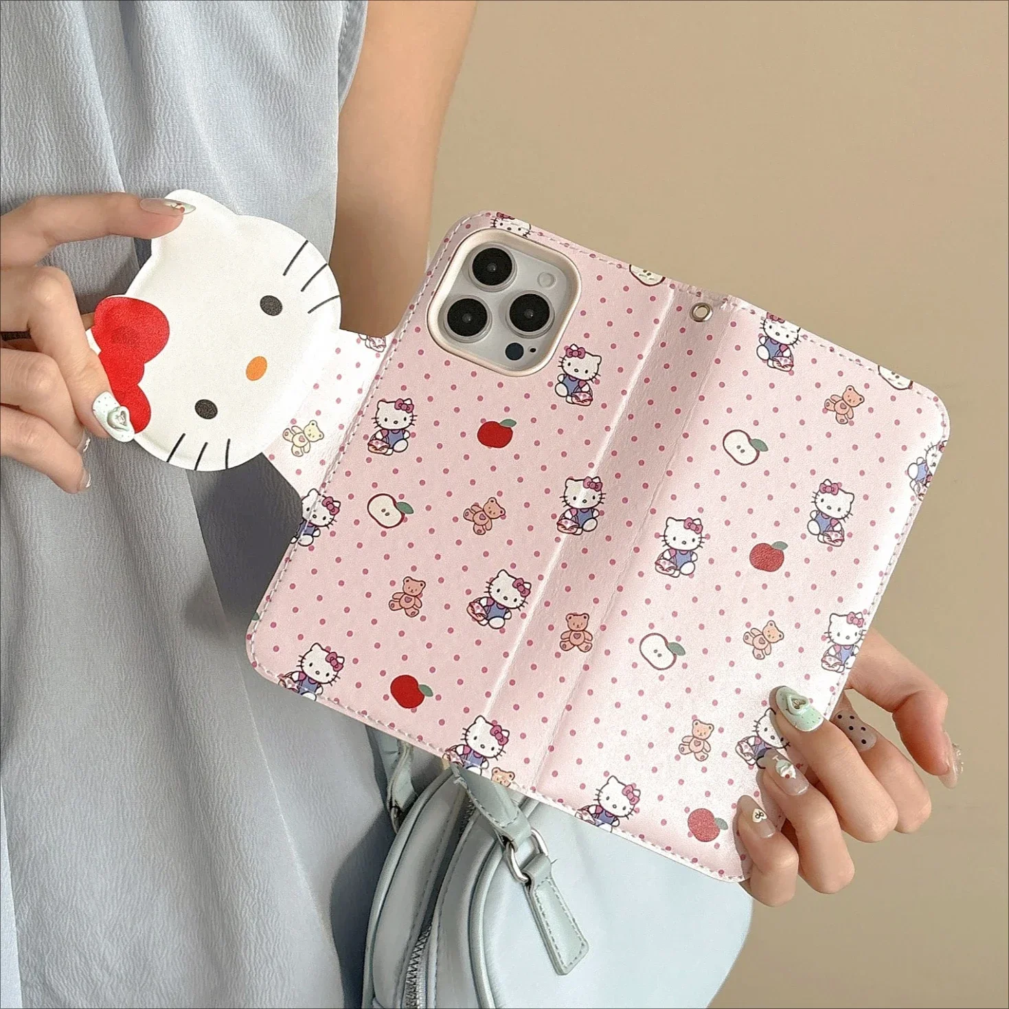 

Cute Cartoon Sanrio Hello Kitty Flip Phone Case Card Bag Phone Case for IPhone 16 Pro Max 16 15 14 13 12 11 Phone Case Funda