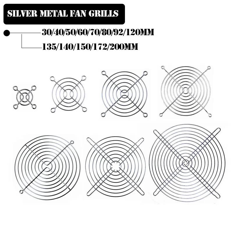 2Pcs Koelventilator Guard Metalen Grill Computer Cover Fan Grill 30Mm 40Mm 50Mm 60Mm 70mm 80Mm 90Mm 120Mm 135Mm 140Mm 170Mm 200Mm