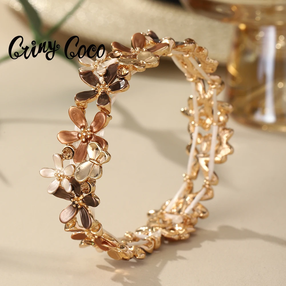 

Cring Coco Fashion Bracelet Foldable Flower Shaped Stretchable Luxury Jewelry Bracelet Zinc Alloy Bracelet Valentine's Day Gift