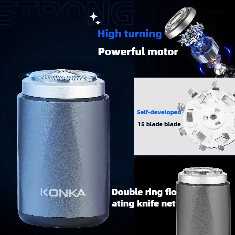 Konka mini barbeador elétrico portátil, limpeza rápida, forte, alta velocidade, usb, automático, viagem de negócios, conjunto de barbeador à prova d'água