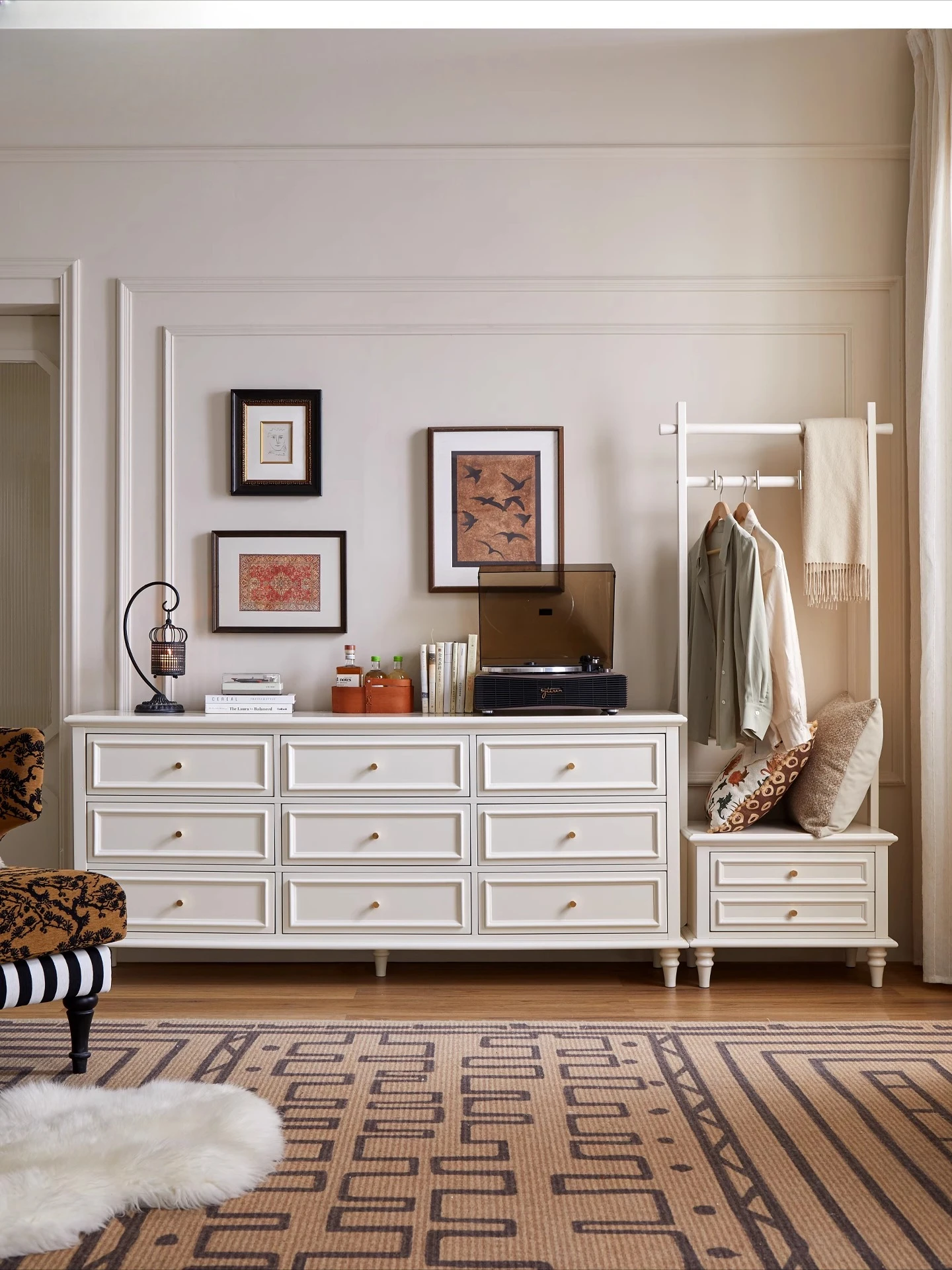 

American pure solid wood nine chest, bedroom, living room, master bedroom, bedside storage, white simple French storage, six or