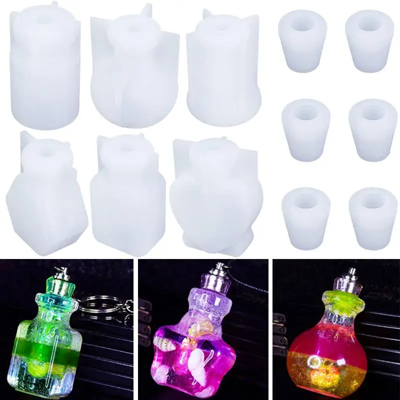 DIY Perfume Bottle Mold Heart Shaped Drifting Bottle Epoxy Resin Mould Night Light Keychain Pendant Jewelry Making Silicone Mold