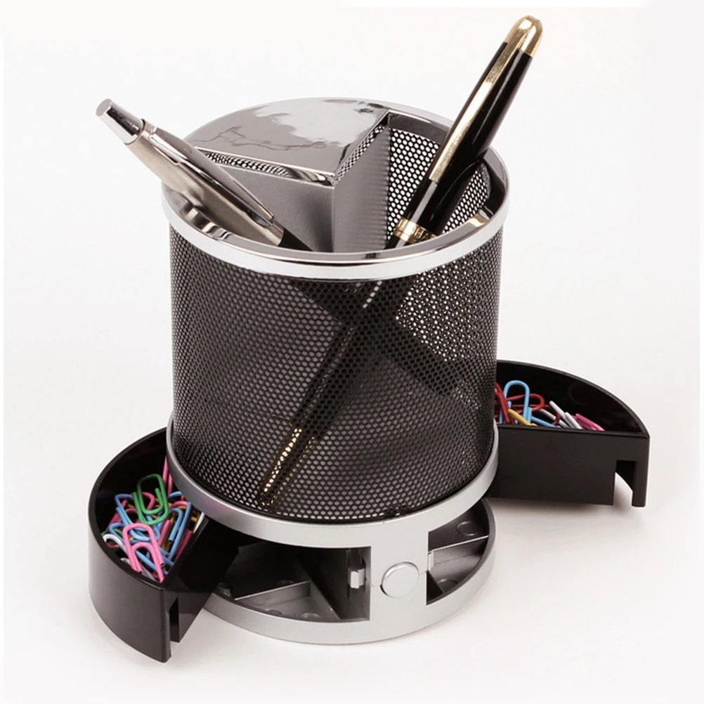 

Multifunction Pen Holder Electronic Clock Pen Steel Mesh Organizer Calendar Time Display Office Desk Storage Container Drawers