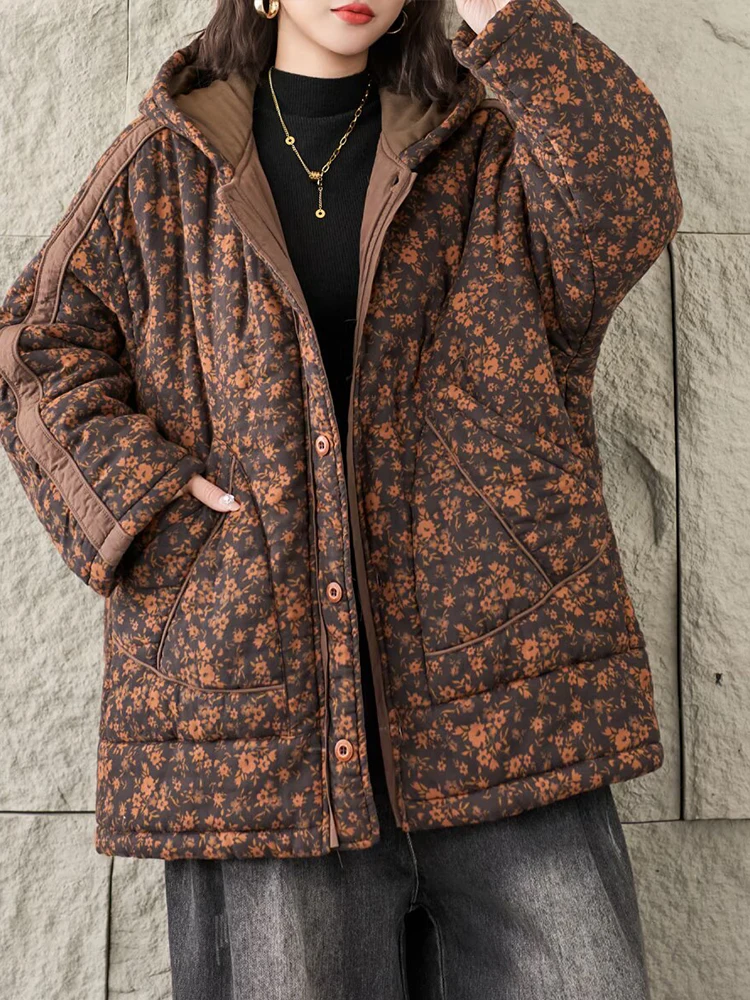 Masss Wasss hiver mode chaud rembourré vestes femmes décontracté surdimensionné imprimé à capuche Parkas femmes Floral Vintage épaissir manteaux