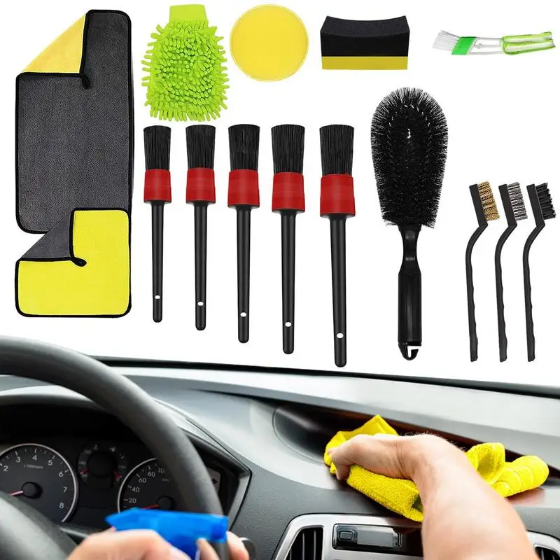 

Car Cleaning Tool Kit 15 Pieces Car Wash Accessories For Removing Road Grime And Brake Dust Multi Use Detailing Brush Set