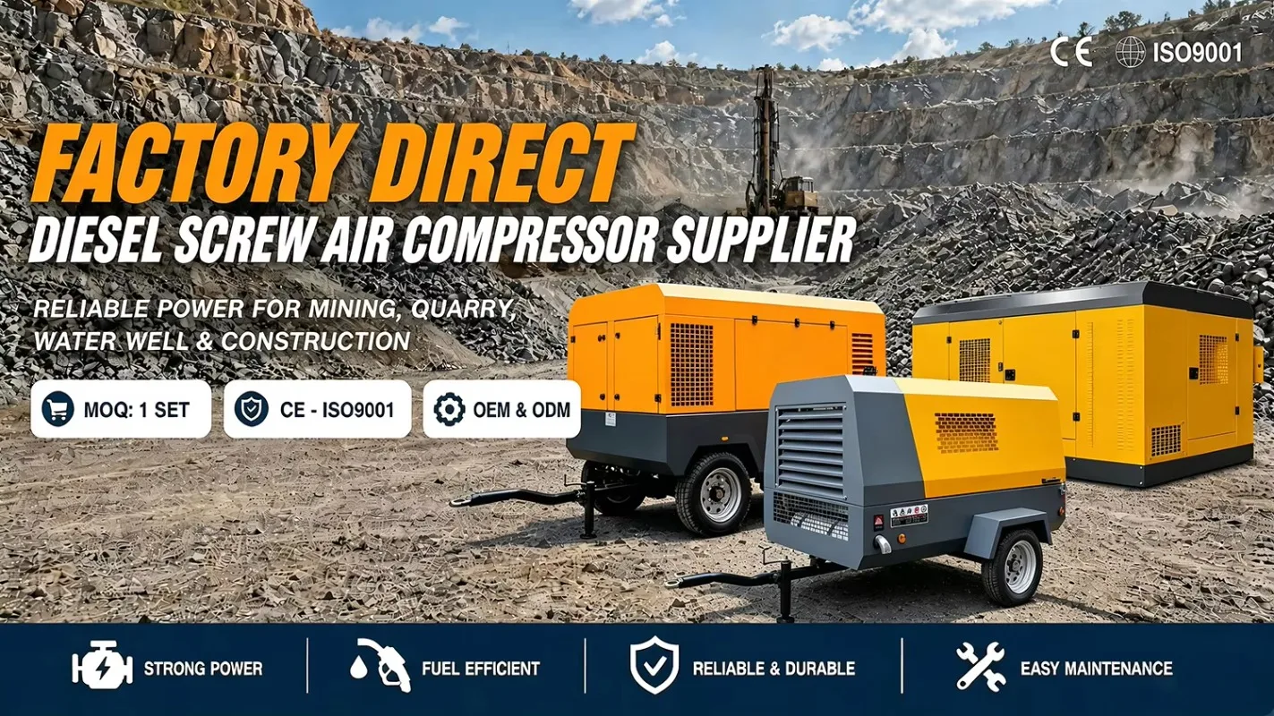 Portable High Efficiency Diesel Rotary Screw Air Compressor 185 190 Cfm 8bar for Mining OEM ODM Service