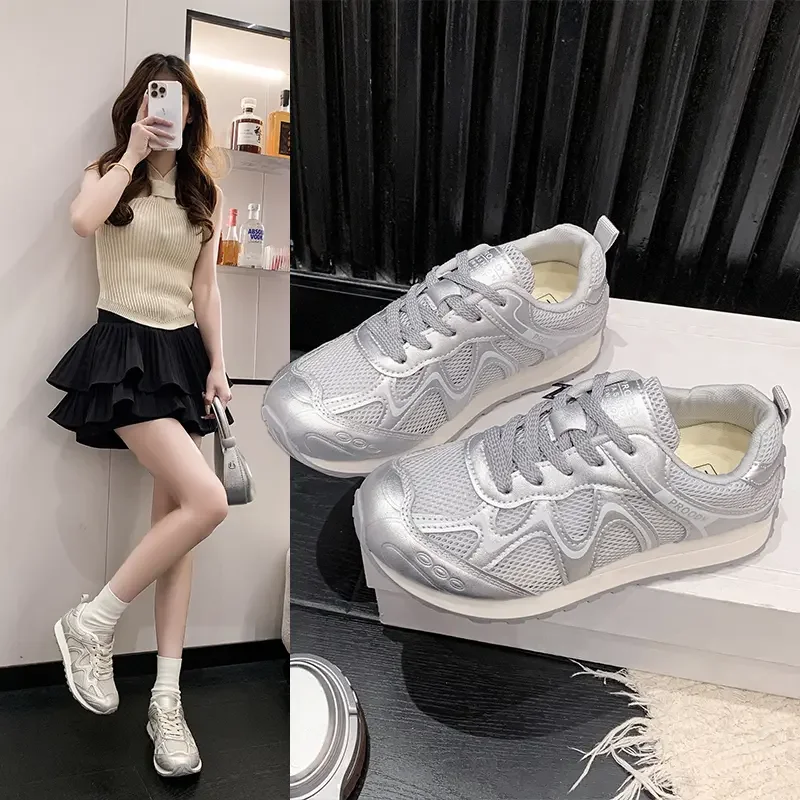 Breathable Mesh Panel Athletic Shoes, Lace Up Shock Absorbing Flat Sole Comfort Footwear For Outdoor Sports Daily Wear - view 2