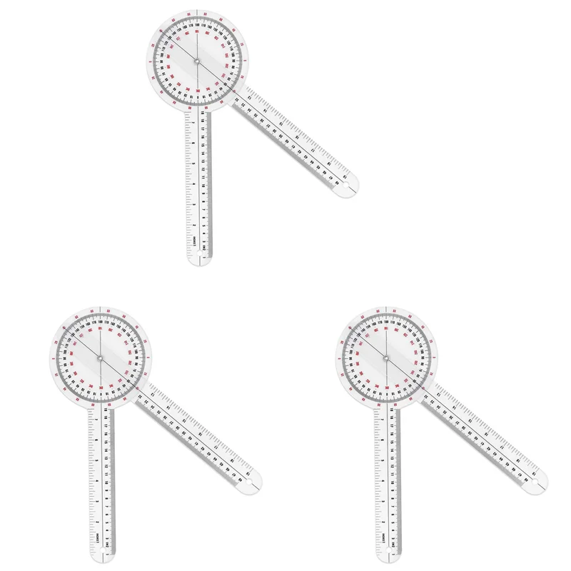 AB47-3 Stuks 12 Inch Goniometer, Transparante Orthopedische Hoekliniaal Plastic Goniometer 360 Graden Spinale Goniometer