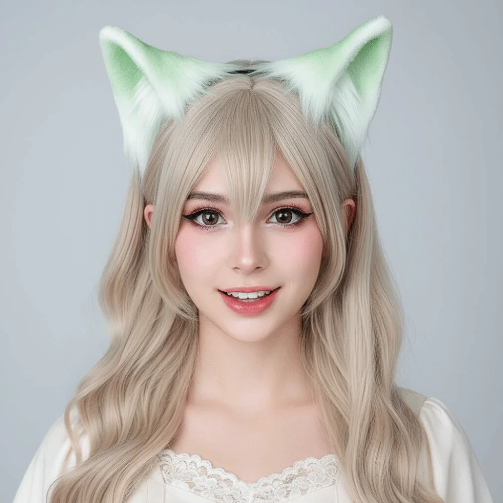 Gradient Color Faux Fur Cat Ears Fluffy Realistic Texture Flexible Cosplay Ears Hair Hoop Comfortable Lightweight