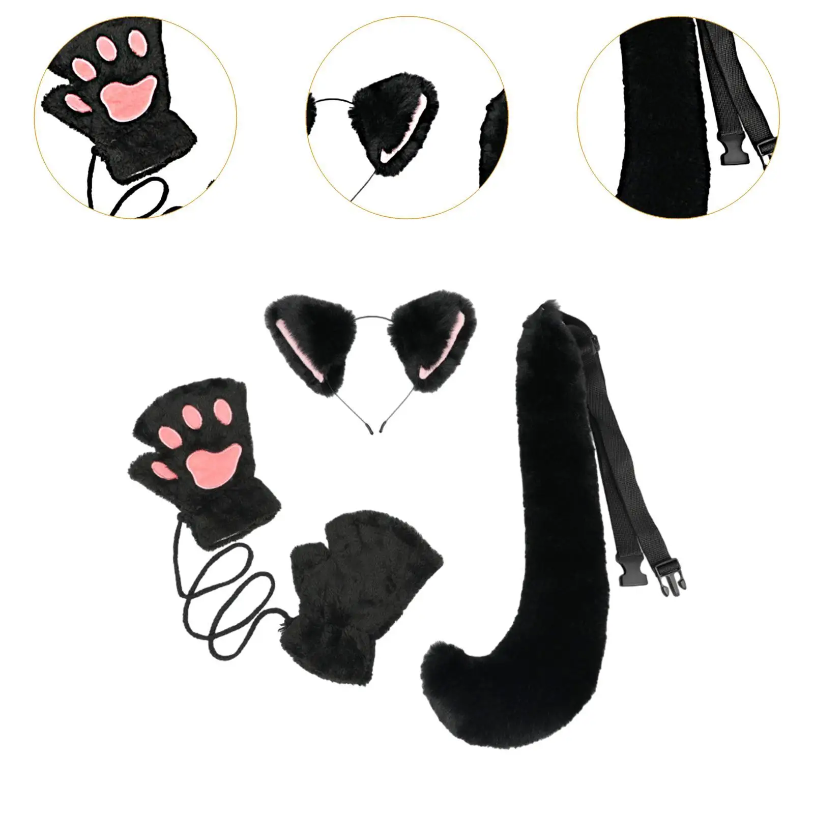 Oreilles et queue de chat mignonnes pour femmes, déguisement d'halloween, accessoires pour