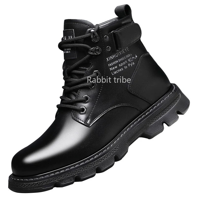 Men's Mid Top Leather Boots with Plush Marting Boots Men's High Top Work Boots for Men Men Boots High Top Shoes Mens Snow Boots