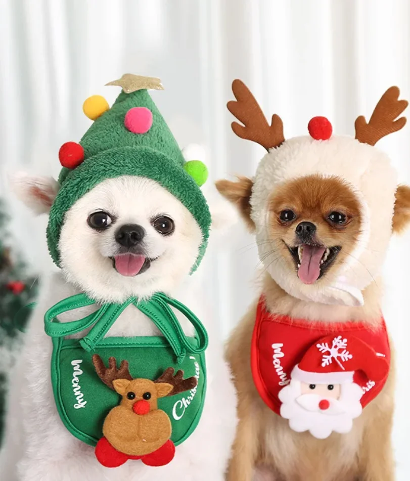 

Christmas Pet Hat Cute Antlers Saliva Towel for Dog Cat Dress Up Supplies Scarf Autumn and Winter Clothes Pet Accessory