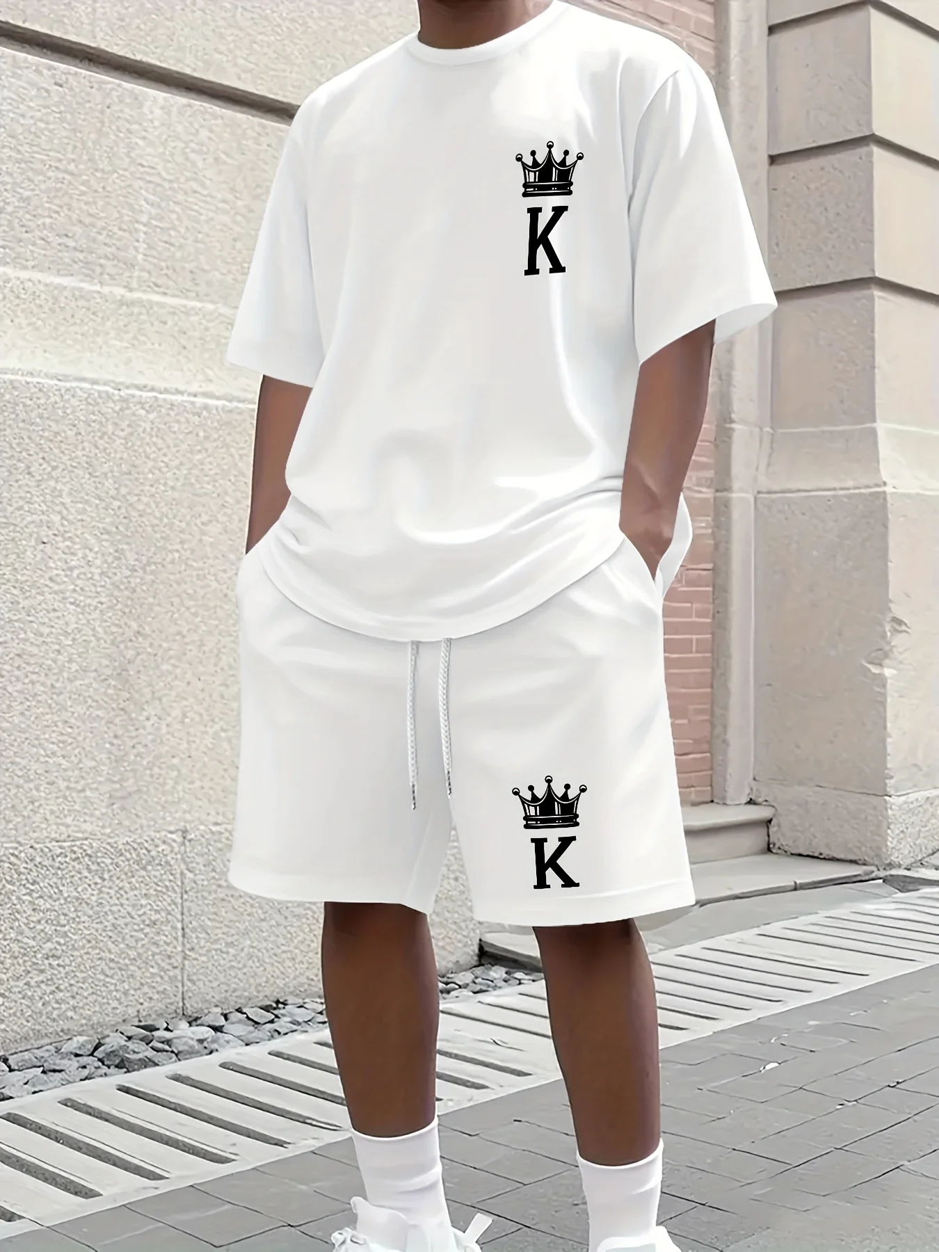 

Summer Men's Round Neck Fashionable Casual Short Sleeved Shorts 3D Printed Set Hip Hop Street Style