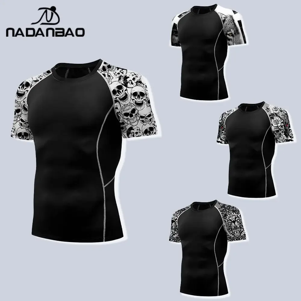 

NADANBAO Surf Shirt Men Rash Guard Compression Outdoor Workout Sports Fitness Tee Tops Short Sleeve T-Shirt Diving Swimwear