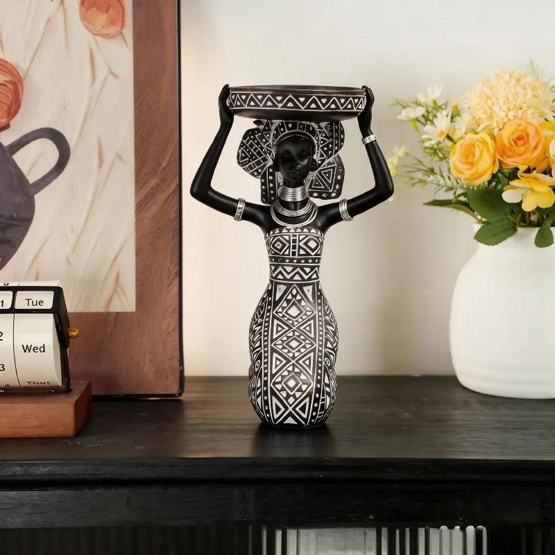 African Women's Dining Table, Dining Room Sculpture, Resin Candle Holder, Living Room Wine Cabinet Sculpture, Home Decoration