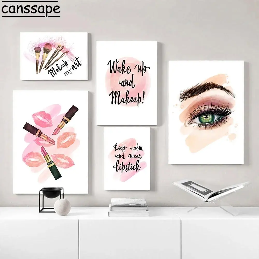 Modern Makeup Art Prints  Fashion Lipstick Canvas Paintings with Quotes  Abstract Wall Posters for Living Room Decor
