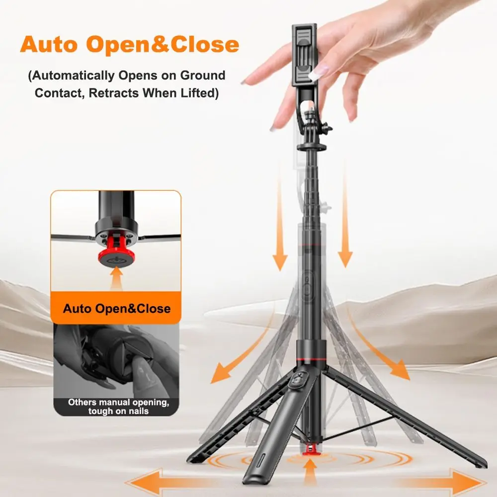 Auto Pop Open Selfie Stick Tripod 360° Rotation Extendable Bounce Selfie Stick Universal Remote Phone Tripod Stand