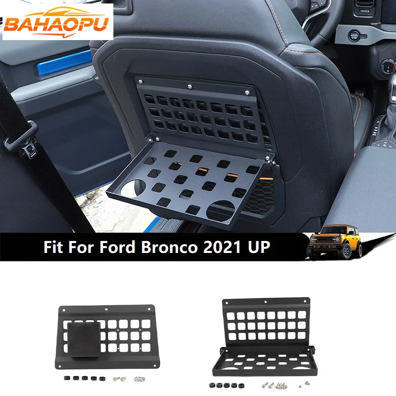 

BAHAOPU Black Car Foldable Seat Backrest Expansion Rack Cup Holder Fit For Ford Bronco 2021 Up,Aluminum Alloy Shelf Accessories