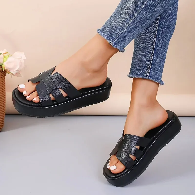 Zapatos de tacón medio para mujer, zapatillas informales a prueba de agua, con punta abierta, concisas y sólidas, gran oferta, verano, 2024