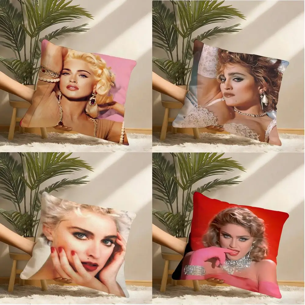 M-Madonna Cushion Cover Natural Linen Organic Fabric Double-Sided Printing Sofa Home Decor Gift Pillow Cover