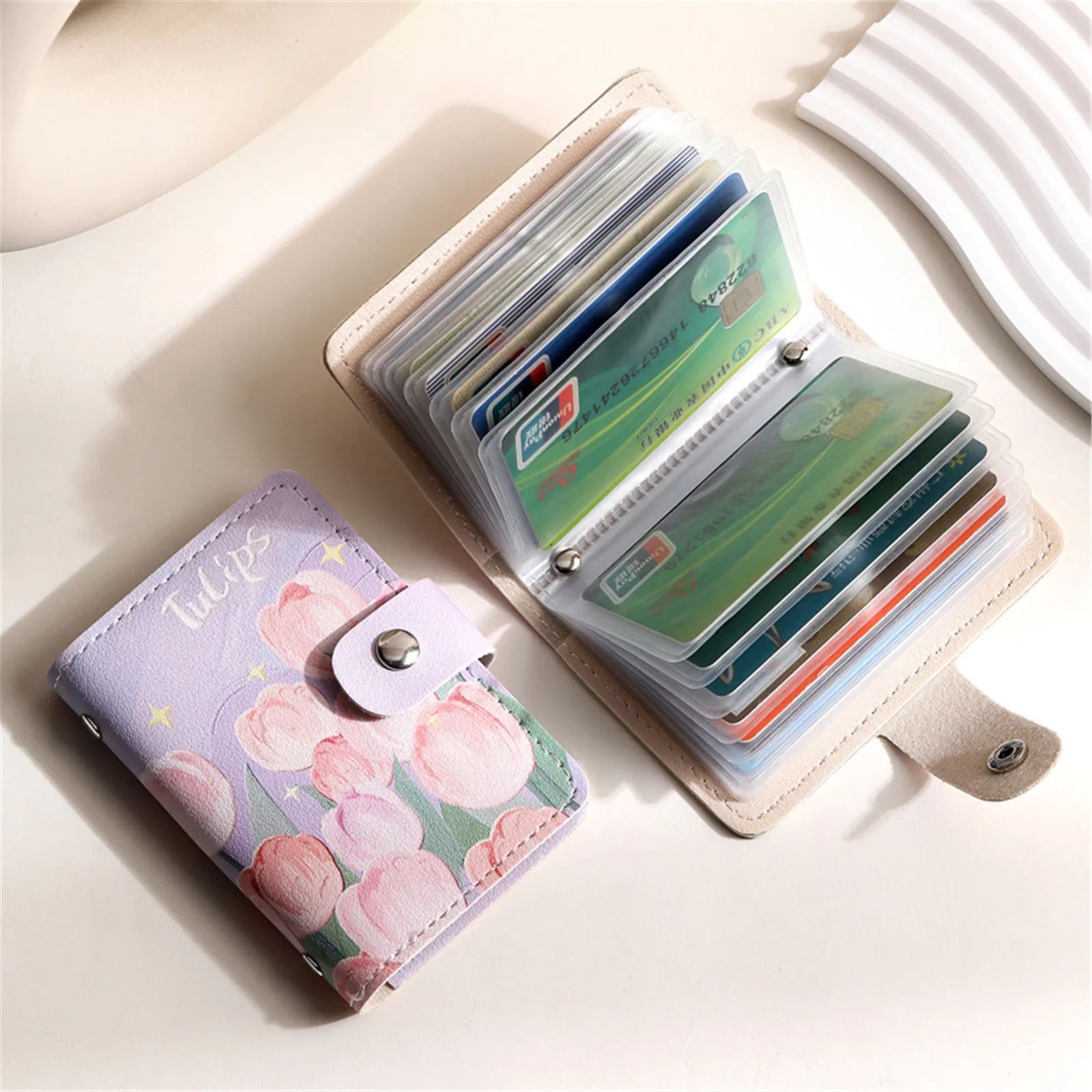 Large Capacity Retro Oil Painting Card Holder Women Multi-card Slot Driving License Clip Card Slot Coin Purse Compact Cartoon