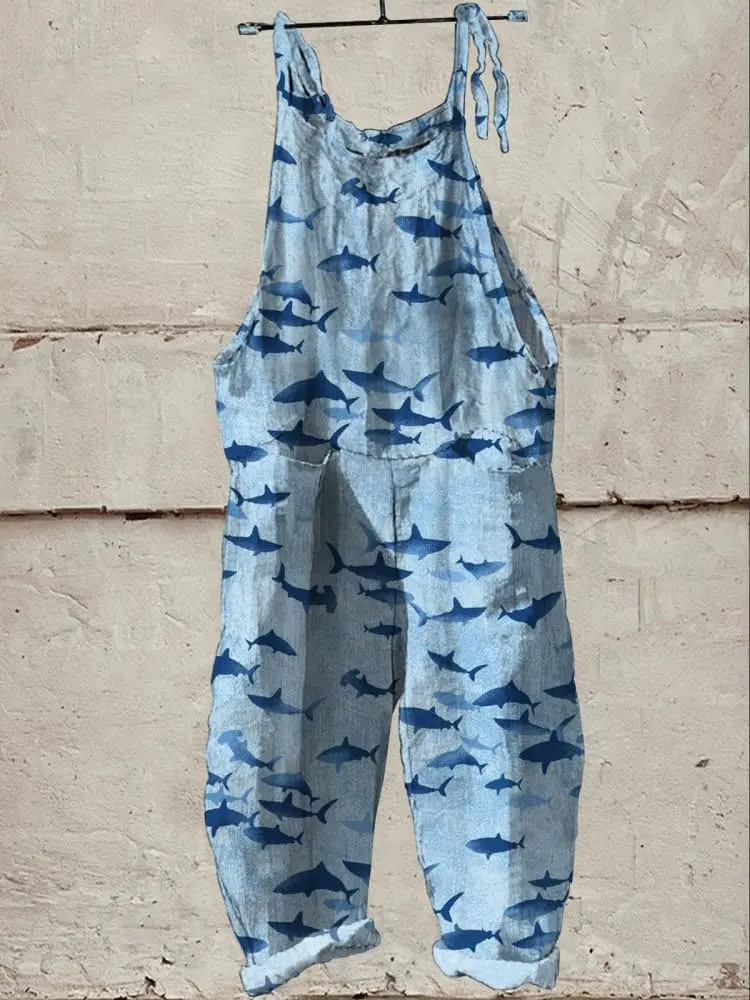 Summer Women's Street Trend Trousers Abstract Marine Bio - Printed One - Piece, Multi - Color, Casual & Fashionable