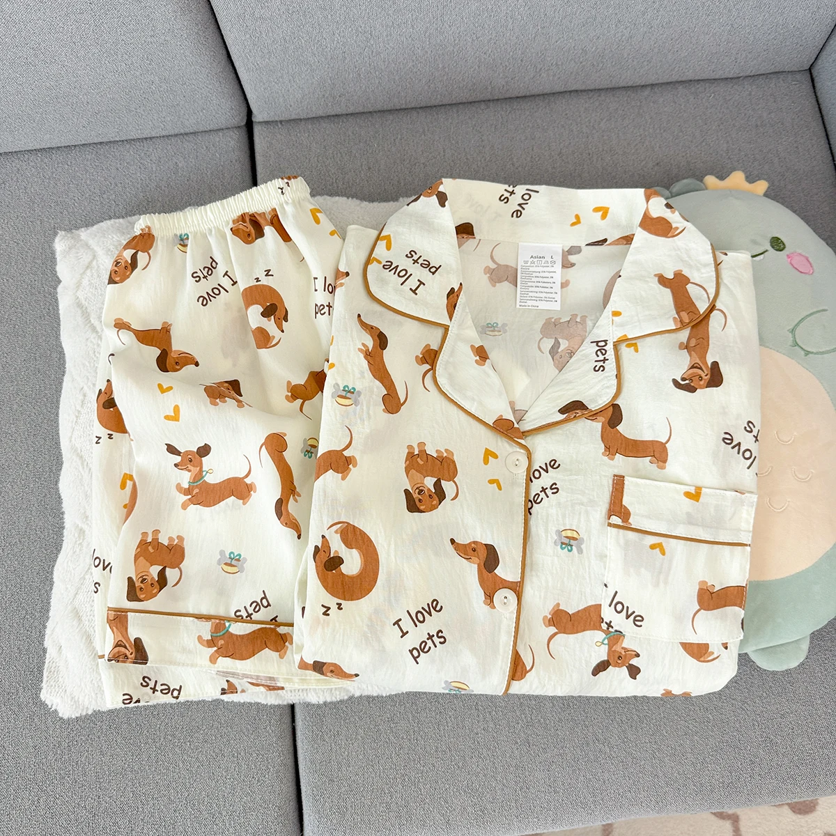Summer Pajamas for Women, Thin Style with Puppy Pattern, Short-Sleeved Shorts, Sweet and Cute, Can Be Worn Outside in Summer, Home Wear Set, Two-Piece Set view 5